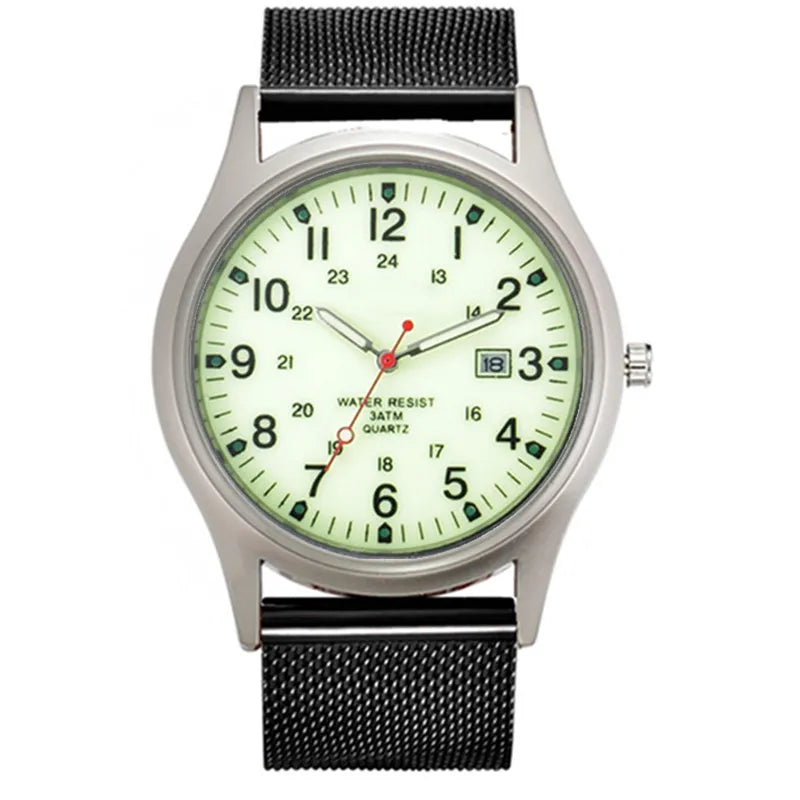 Montre Homme Students Original Brand Watches Men Simple Stainless Steel Band Calendar Quartz Vintage Watch Black Reloj Hombre