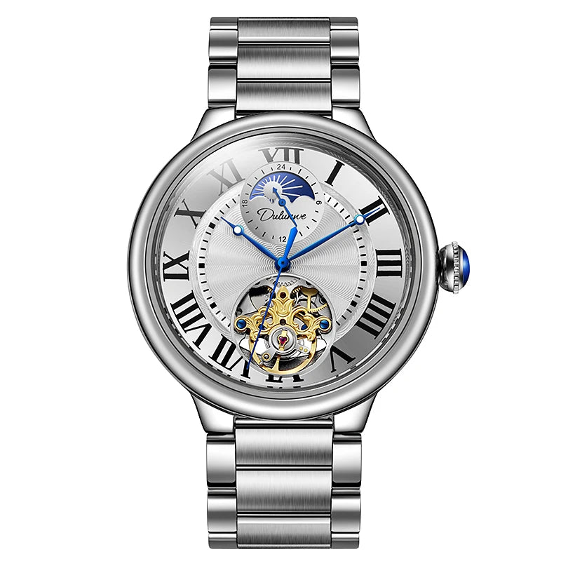 Rome Time Tourbillon Leather Mens Watches Top Brand Luxury Moon Phase Automatic Mechanical Watch Men Waterproof Montre Homme