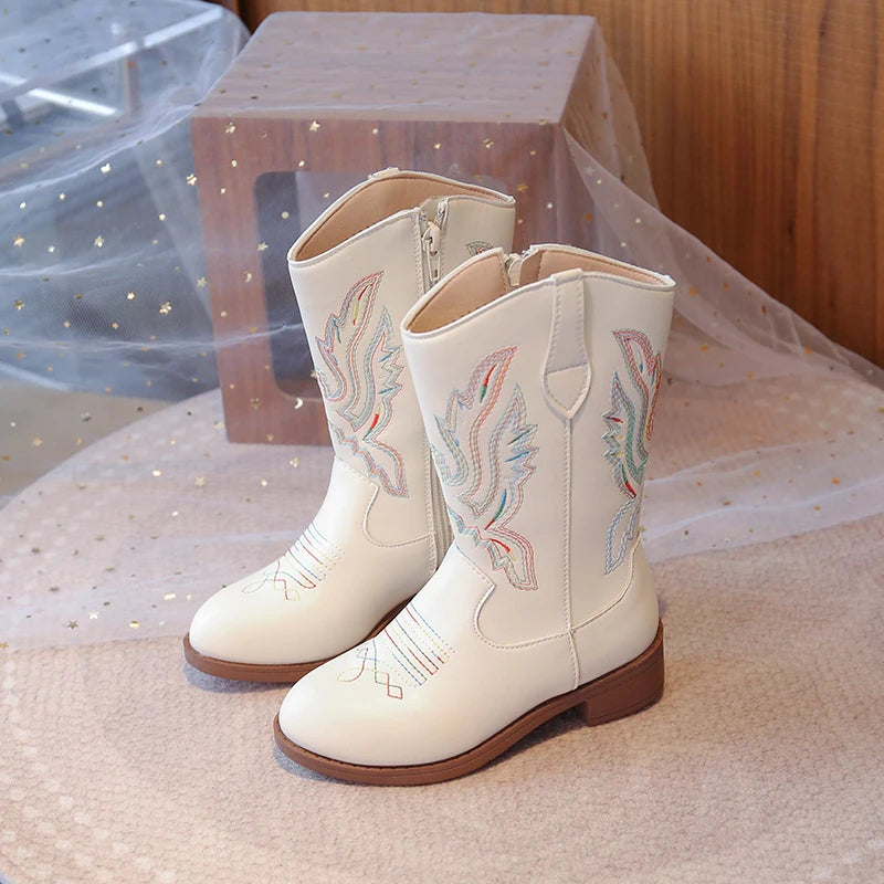 Children's Fashion Boots 3-18 Years Old Embroidered Boys Girls Western Boots Size 27-36 Fall and Winter Tall Kids Boots Shoes