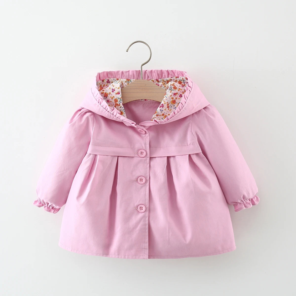 Baby Girl Jacket Spring And Autumn Cotton Solid Color Hooded Floral Long Sleeved Baby Tops Simple And Cute Baby Girl Clothing