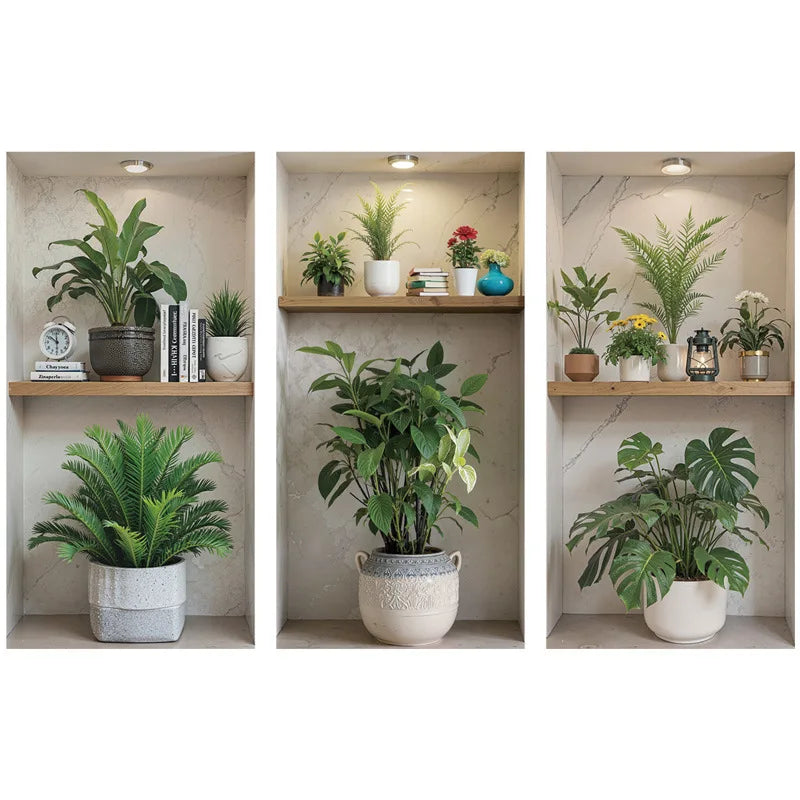 3pcs/set Simulated Archway Niche Potted Plant Painting Stairway Entrance Hall Wall Stickers Peel & Stick Art Mural Wall Decals