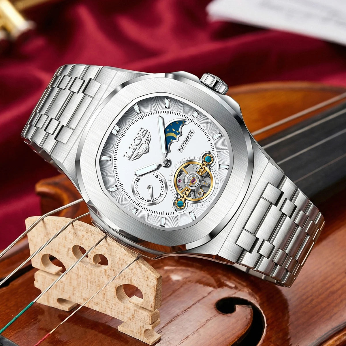 LIGE Top Brand Luxury Men Mechanical Watches Square Automatic Watch For Men Waterproof Stainless Steel Clock Gift Montre Homme