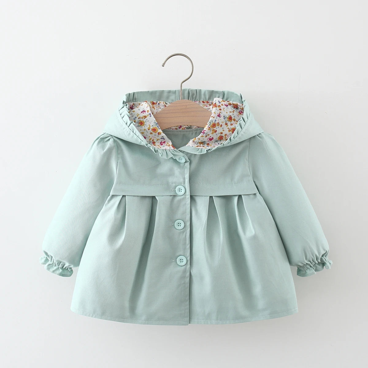 Baby Girl Jacket Spring And Autumn Cotton Solid Color Hooded Floral Long Sleeved Baby Tops Simple And Cute Baby Girl Clothing