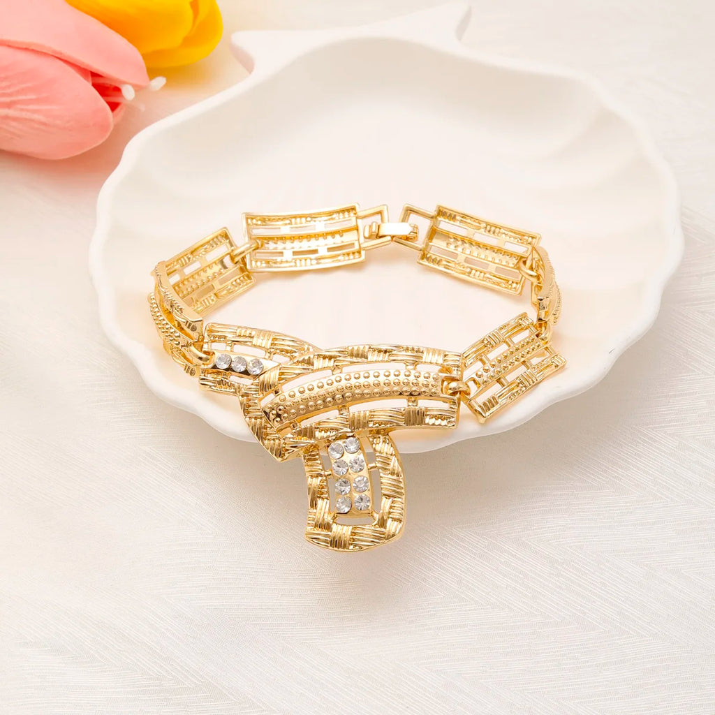 Dubai Gold Plated Jewelry Sets Women Middle East Necklace Zircon Pendant Bracelet Earrings Ring Wedding African Bridal Bijoux
