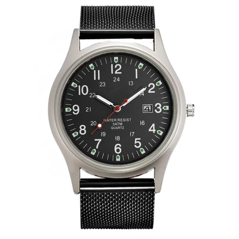 Montre Homme Students Original Brand Watches Men Simple Stainless Steel Band Calendar Quartz Vintage Watch Black Reloj Hombre